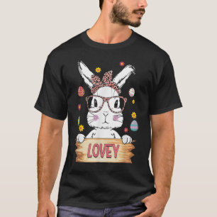 Cute Bunny Face Leopard Print Glasses Lovey Easter T-Shirt