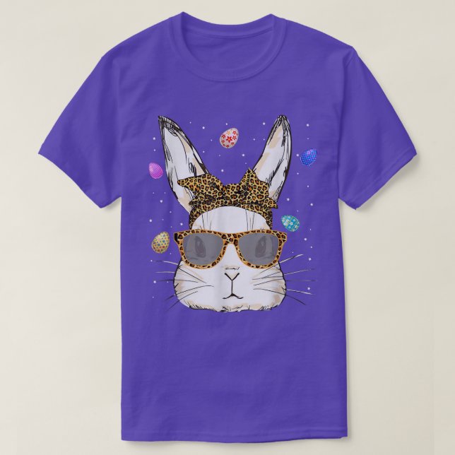 Cute Bunny Face  Leopard Print Glasses Rabbit East T-Shirt (Design Front)