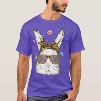Cute Bunny Face  Leopard Print Glasses Rabbit East T-Shirt