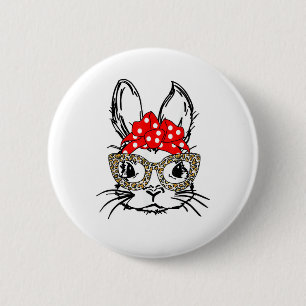 Cute Bunny Face Leopard Print Red Bandanna Rabbit 6 Cm Round Badge