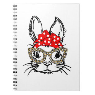 Cute Bunny Face Leopard Print Red Bandanna Rabbit Notebook