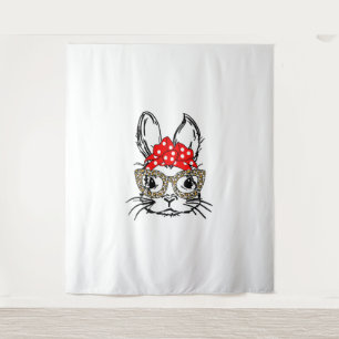 Cute Bunny Face Leopard Print Red Bandanna Rabbit  Tapestry