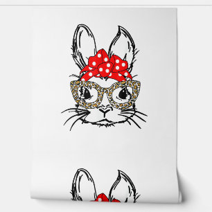 Cute Bunny Face Leopard Print Red Bandanna Rabbit  Wallpaper