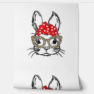 Cute Bunny Face Leopard Print Red Bandanna Rabbit Wallpaper