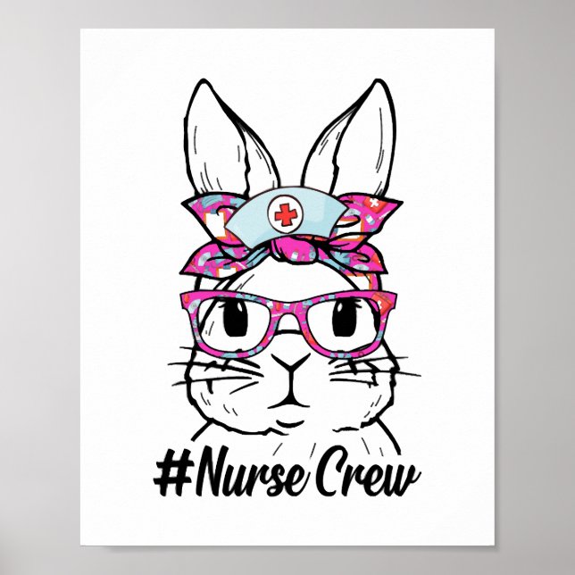Cute Bunny Face Nurse Tie Dye Glasses Easter Day Poster (Front)