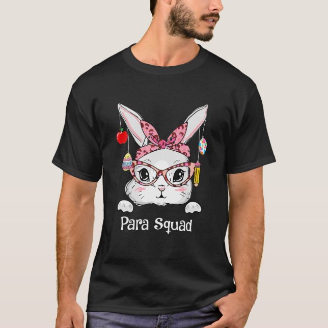 Cute Bunny Face Para Squad Leopard Easter Matching T-Shirt (Front)