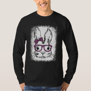 Cute Bunny Face Pink Buffalo Plaid Glasses Happy E T-Shirt