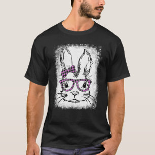 Cute Bunny Face Pink Buffalo Plaid Glasses Happy E T-Shirt