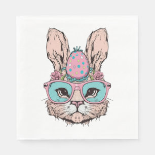 Cute Bunny Face Pink Glasses Floral Easter Egg Eas Napkin