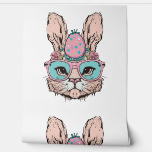 Cute Bunny Face Pink Glasses Floral Easter Egg Eas Wallpaper