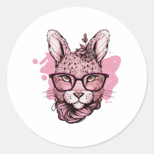 Cute Bunny Face Pink Glasses Floral Leopard Easter Classic Round Sticker