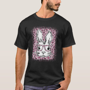 Cute Bunny Face Pink Leopard Bleached Happy Easter T-Shirt