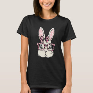 Cute Bunny Face Pink Leopard Glasses Bow Tie Easte T-Shirt