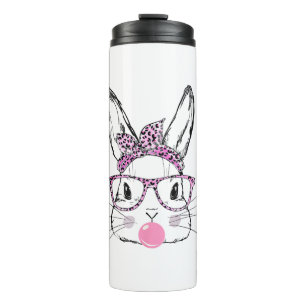 Cute Bunny Face Pink Leopard Glasses Bubblegum Eas Thermal Tumbler