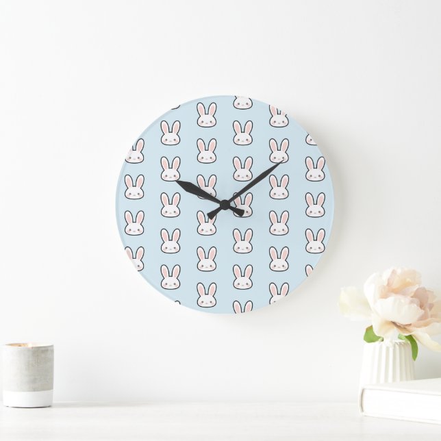 Cute Bunny Face Rabbit Pattern Large Clock (Home)