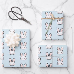 Cute Bunny Face Rabbit Pattern Wrapping Paper Sheet
