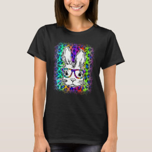 Cute Bunny Face Rainbow Leopard Bleached Happy Eas T-Shirt