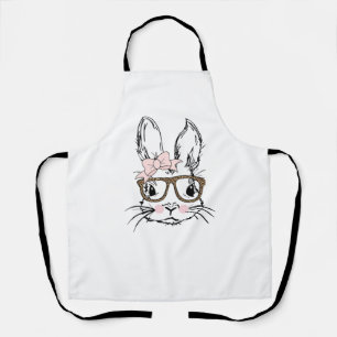 Cute Bunny Face Shirt Leopard Print Glasses EASTER Apron