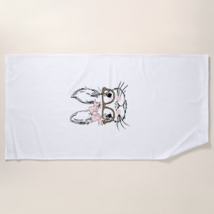 Cute Bunny Face Shirt Leopard Print Glasses EASTER Beach Towel
