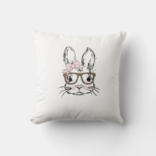 Cute Bunny Face Shirt Leopard Print Glasses EASTER Cushion
