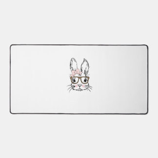 Cute Bunny Face Shirt Leopard Print Glasses EASTER Desk Mat