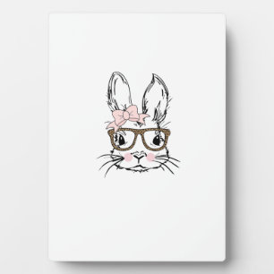 Cute Bunny Face Shirt Leopard Print Glasses EASTER Plaque