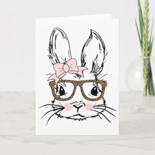 Cute Bunny Face Shirt Leopard Print Gles Easter Gi Card