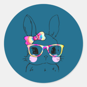 Cute bunny face tie dye bow tie easter day girls w classic round sticker