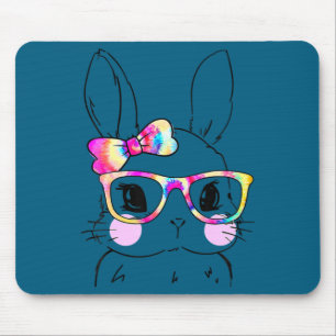 Cute bunny face tie dye bow tie easter day girls w mouse mat