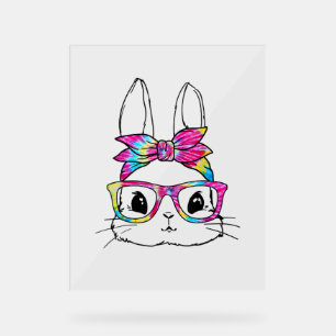 Cute Bunny Face Tie Dye Easter Day Glasses Headban Acrylic Sign