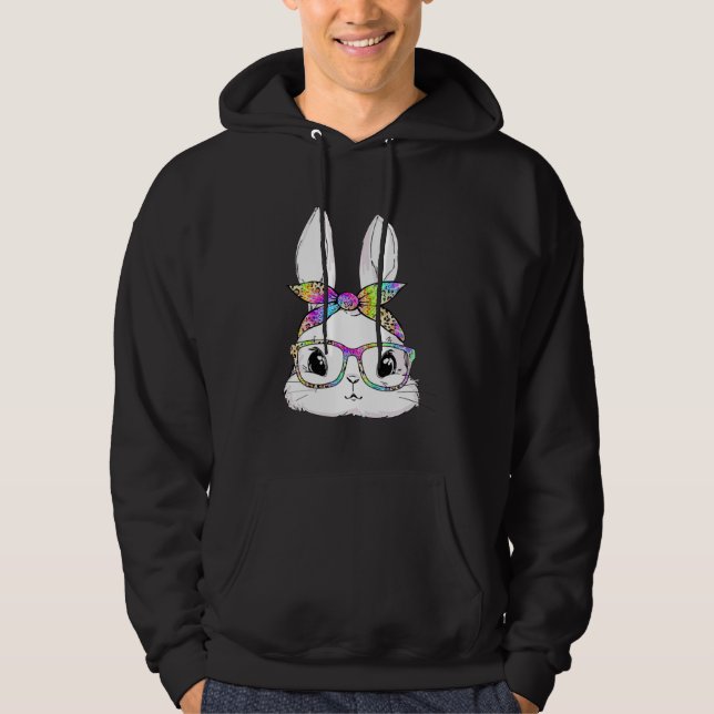 Cute Bunny Face Tie Dye Glasses Easter Day Hoodie (Front)