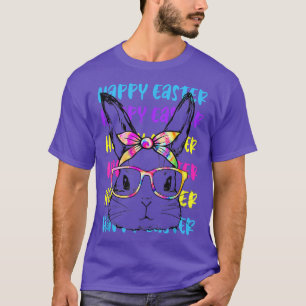 Cute Bunny Face Tie Dye Glasses Happy Easter Day T-Shirt