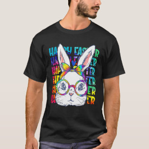 Cute Bunny Face Tie Dye Glasses Headband Happy Eas T-Shirt
