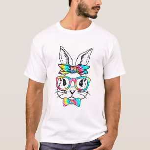 Cute Bunny Face Tie Dye Glasses Headband Happy Eas T-Shirt