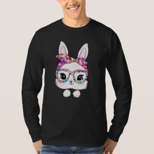 Cute Bunny Face Tie Dye Glasses Headband Happy Eas T-Shirt