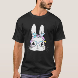 Cute Bunny Face Tie Dye Leopard Glasses Headband E T-Shirt