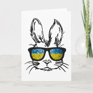 Cute Bunny Face Wearing Gles Ukraine Flag Easter D Card