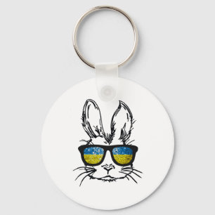 Cute Bunny Face Wearing Gles Ukraine Flag Easter D Key Ring