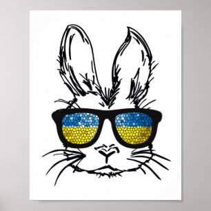 Cute Bunny Face Wearing Gles Ukraine Flag Easter D Poster