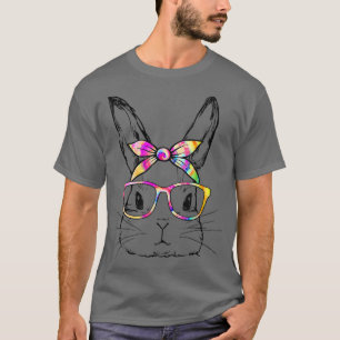 Cute Bunny Face Wearing Tie Dye Glasses Easter Day T-Shirt