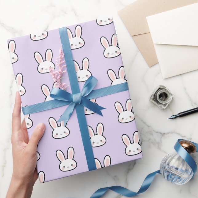 Cute Bunny Face White Rabbit Face Pattern Wrapping Paper (Gifting)