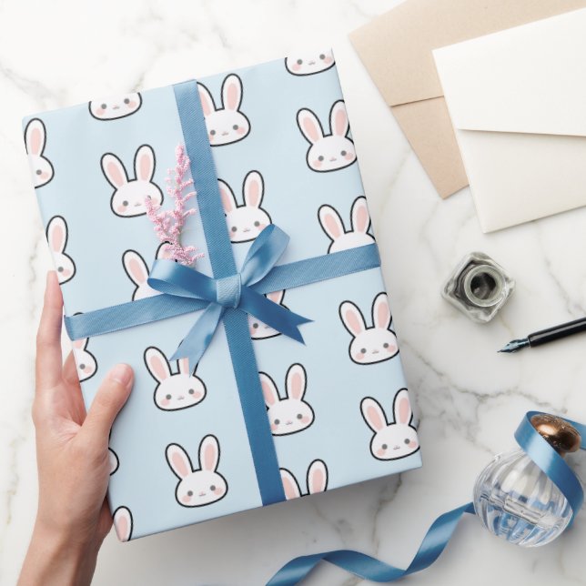 Cute Bunny Face White Rabbit Face Pattern Wrapping Paper (Gifting)