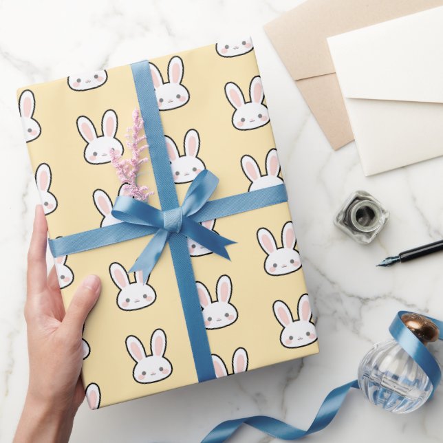 Cute Bunny Face White Rabbit Face Pattern Wrapping Paper (Gifting)
