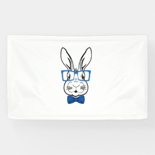 Cute Bunny Face With Blue Glasses Bow Tie Easter R Banner