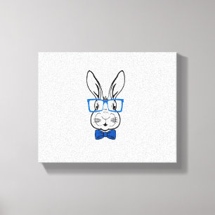 Cute Bunny Face With Blue Glasses Bow Tie Easter R Canvas Print