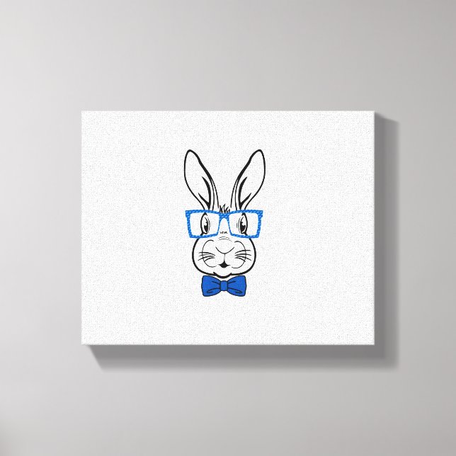 Cute Bunny Face With Blue Glasses Bow Tie Easter R Canvas Print (Front)