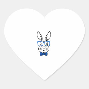 Cute Bunny Face With Blue Glasses Bow Tie Easter R Heart Sticker