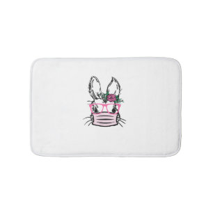 Cute Bunny Face With Face Mask Glasses Rabbit EAST Bath Mat