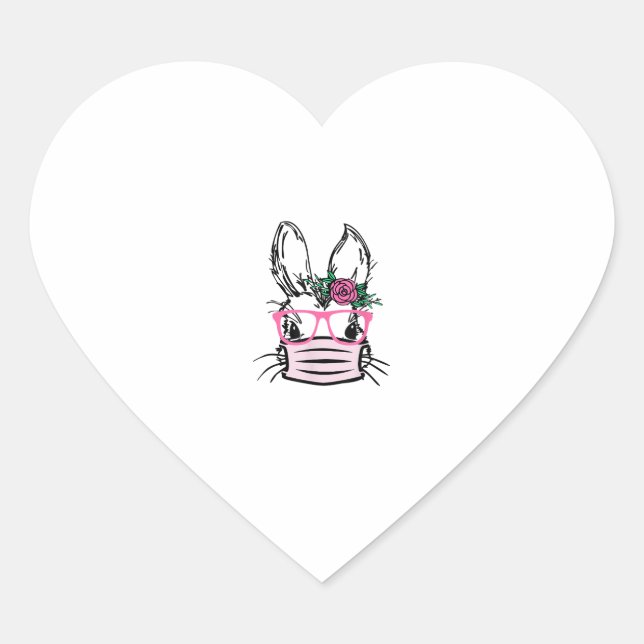 Cute Bunny Face With Face Mask Glasses Rabbit EAST Heart Sticker (Front)
