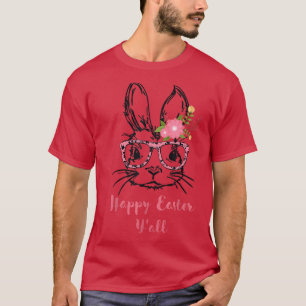 Cute Bunny Face With Glasses Leopard Print Happy E T-Shirt